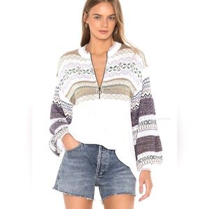 EUC🍒 Free People Cozy Cottage Sweater White Balloon Sleeves